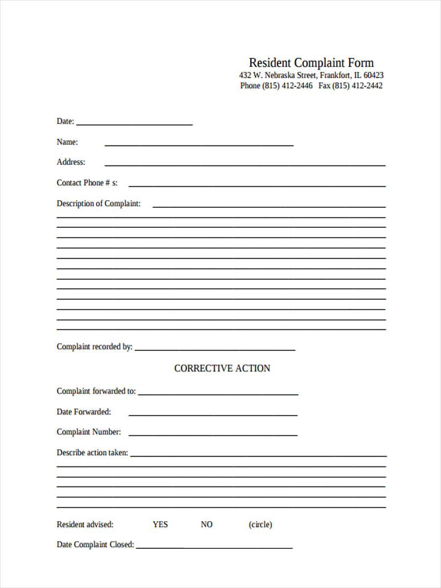 FREE 6 Sample Resident Complaint Forms In MS Word PDF