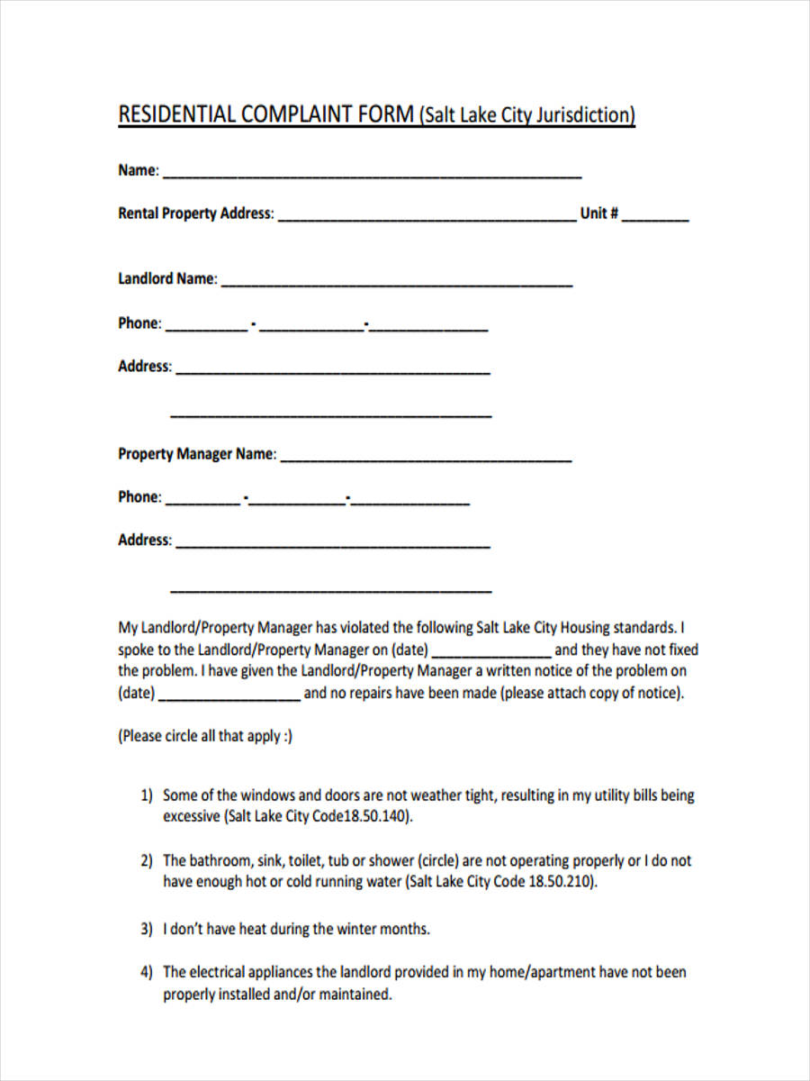 residential form sample