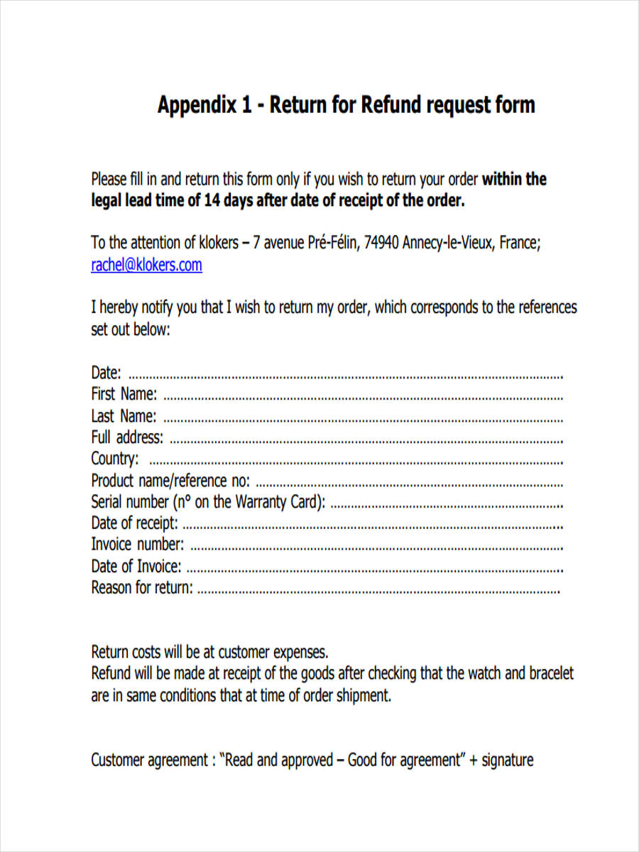 FREE 10 Refund Request Forms In PDF Ms Word Excel