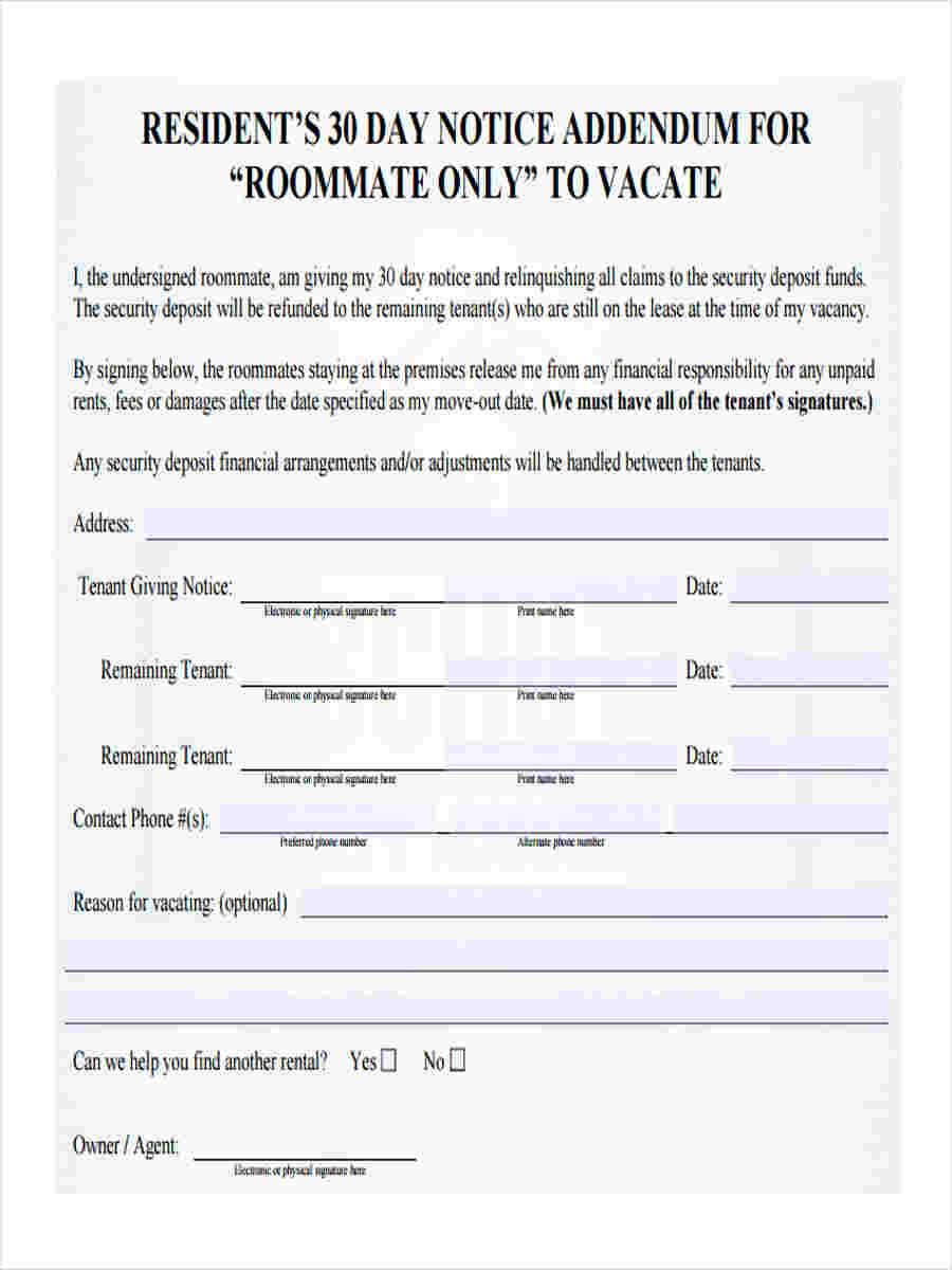 Pdf 30 Day Notice To Roommate Template PDF Template