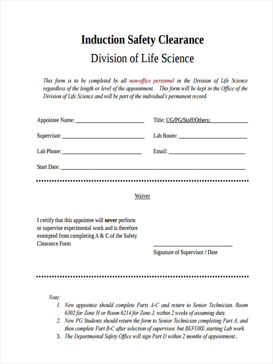 Free 7 Work Clearance Forms In Pdf Ms Word