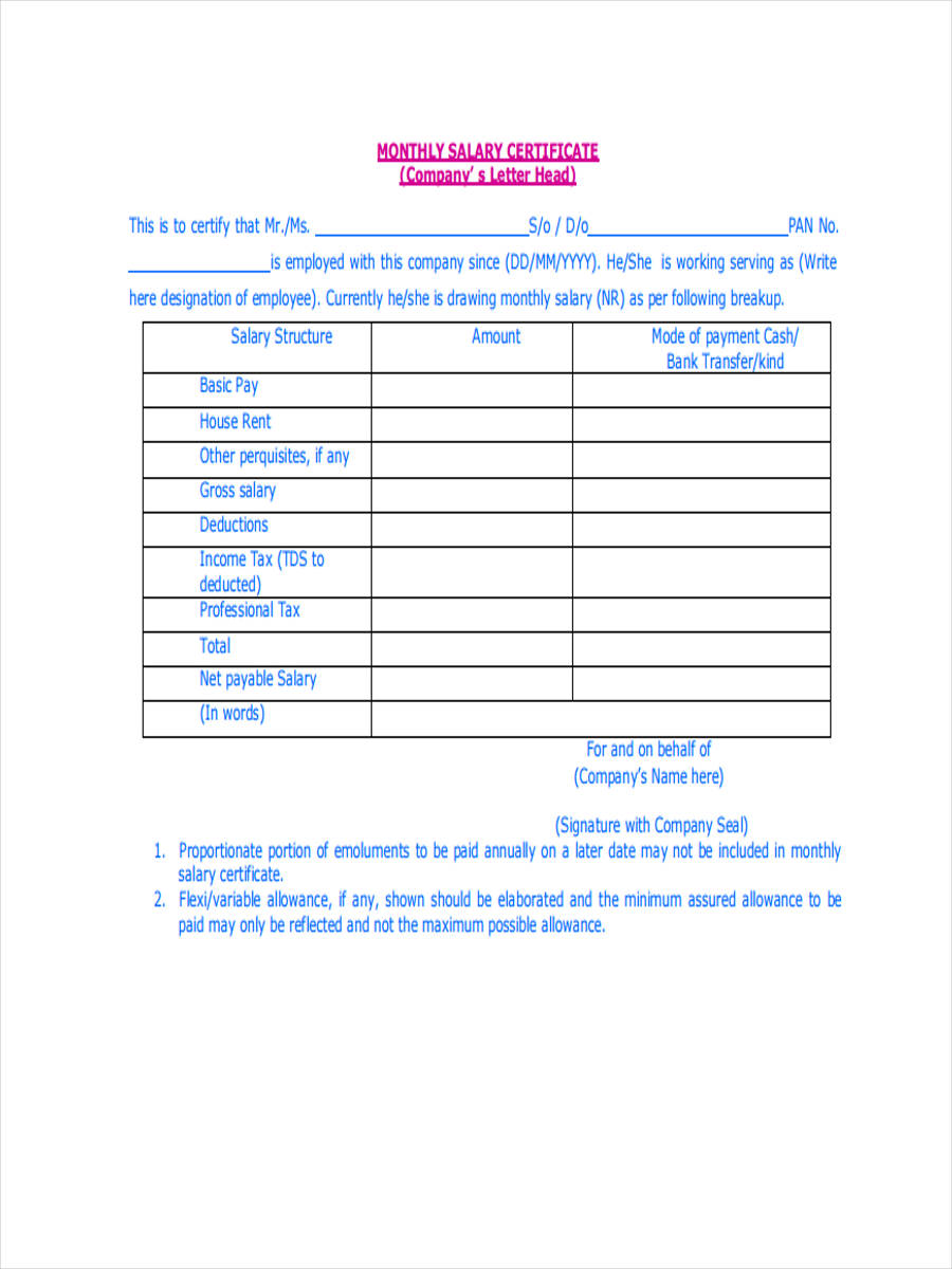 salary statement certificate