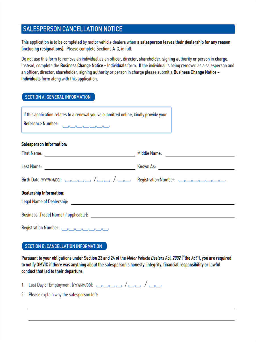 FREE 8+ Sample Notice of Cancellation Forms in MS Word PDF