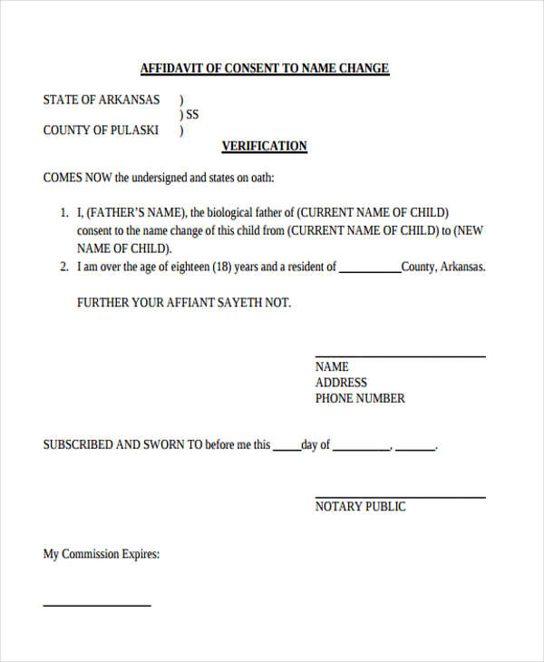 sample affidavit of consent