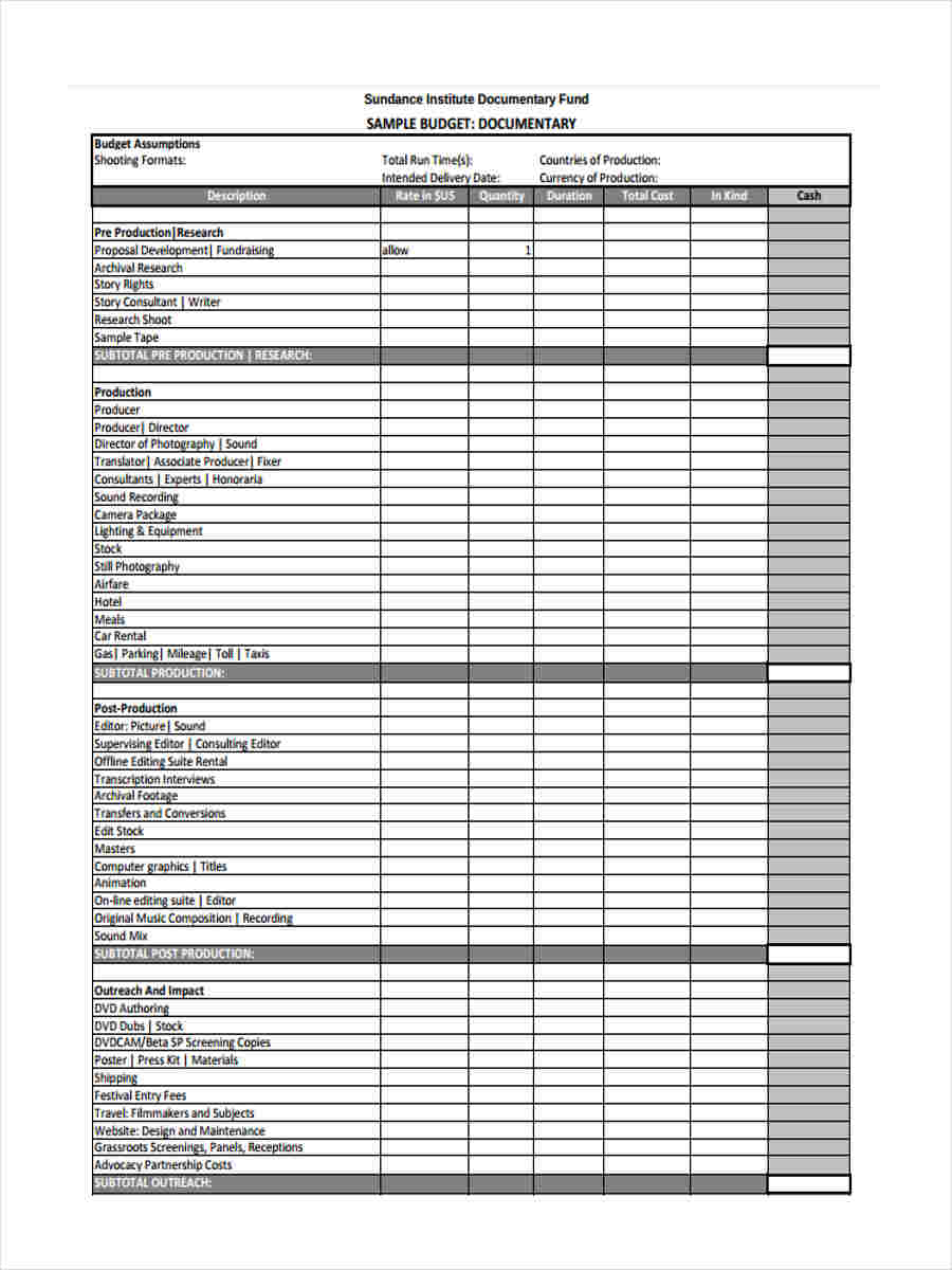 FREE 30+ Sample Documentary Budget Forms in MS Word  PDF