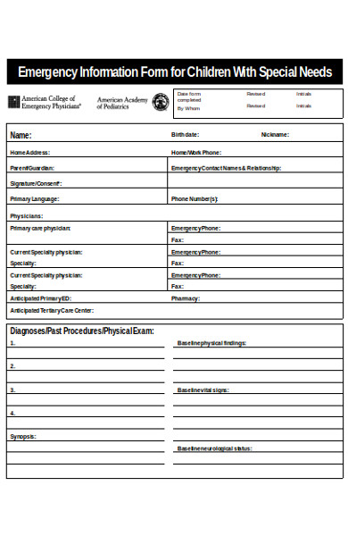sample emergency information form