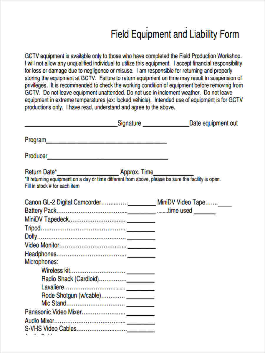 FREE 5 Equipment Liability Form Samples In MS Word PDF