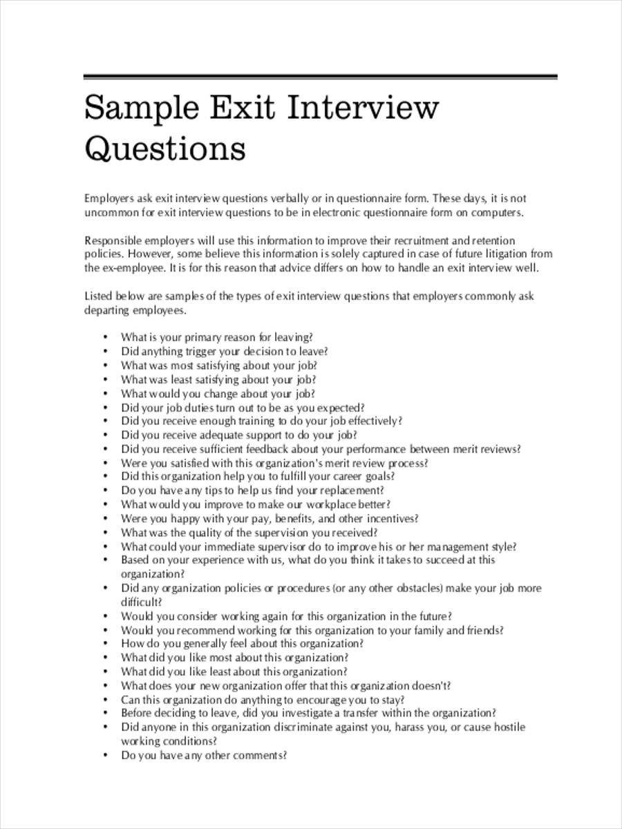 sample exit interview questionnaire