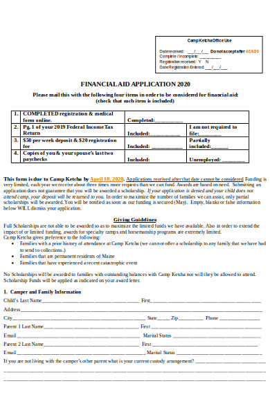 sample financial aid form