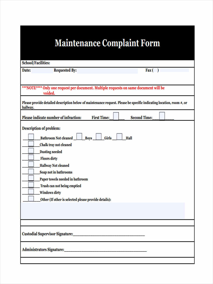 FREE 6+ Maintenance Complaint Forms in PDF | Ms Word