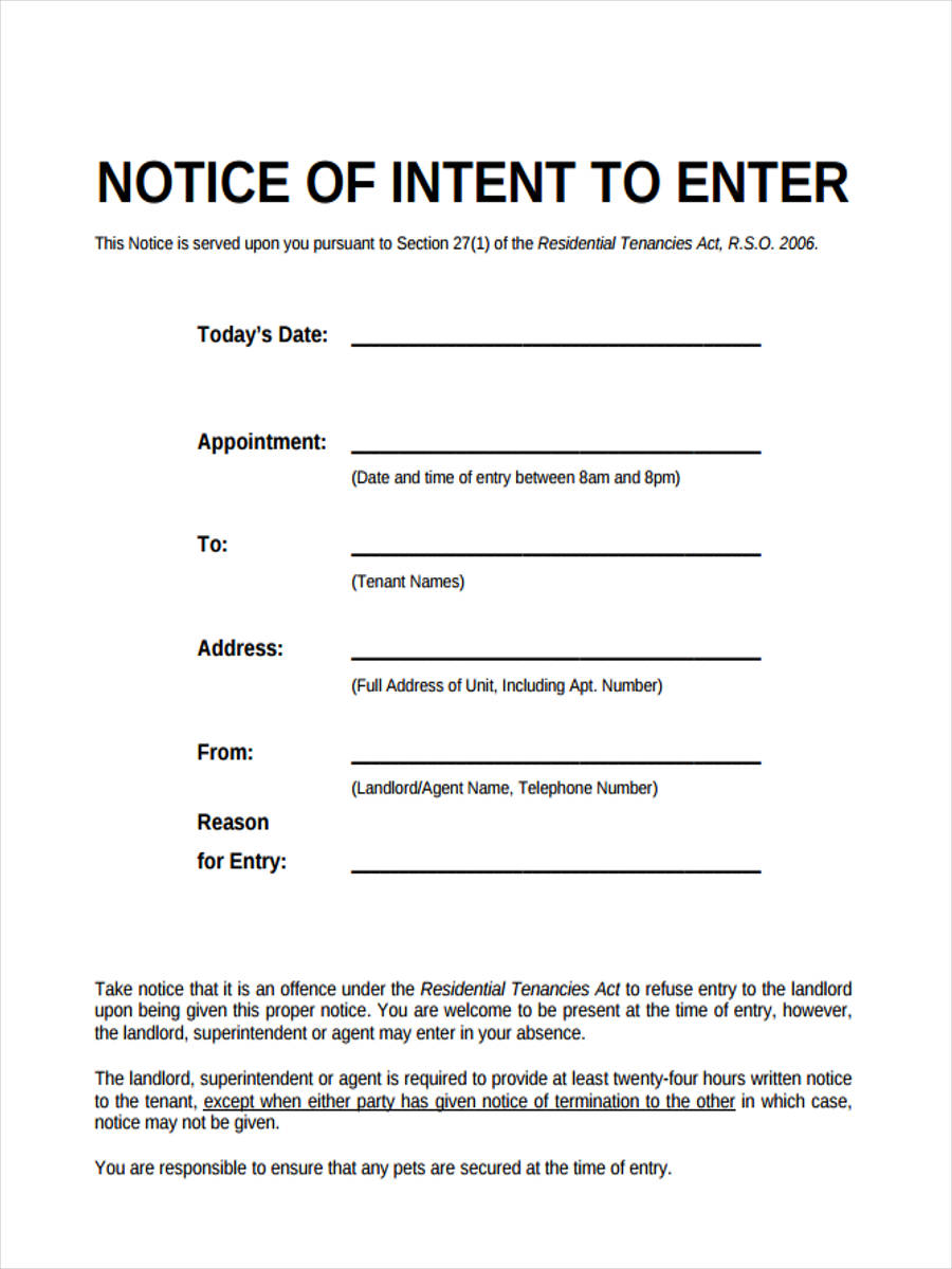 sample notice of entry