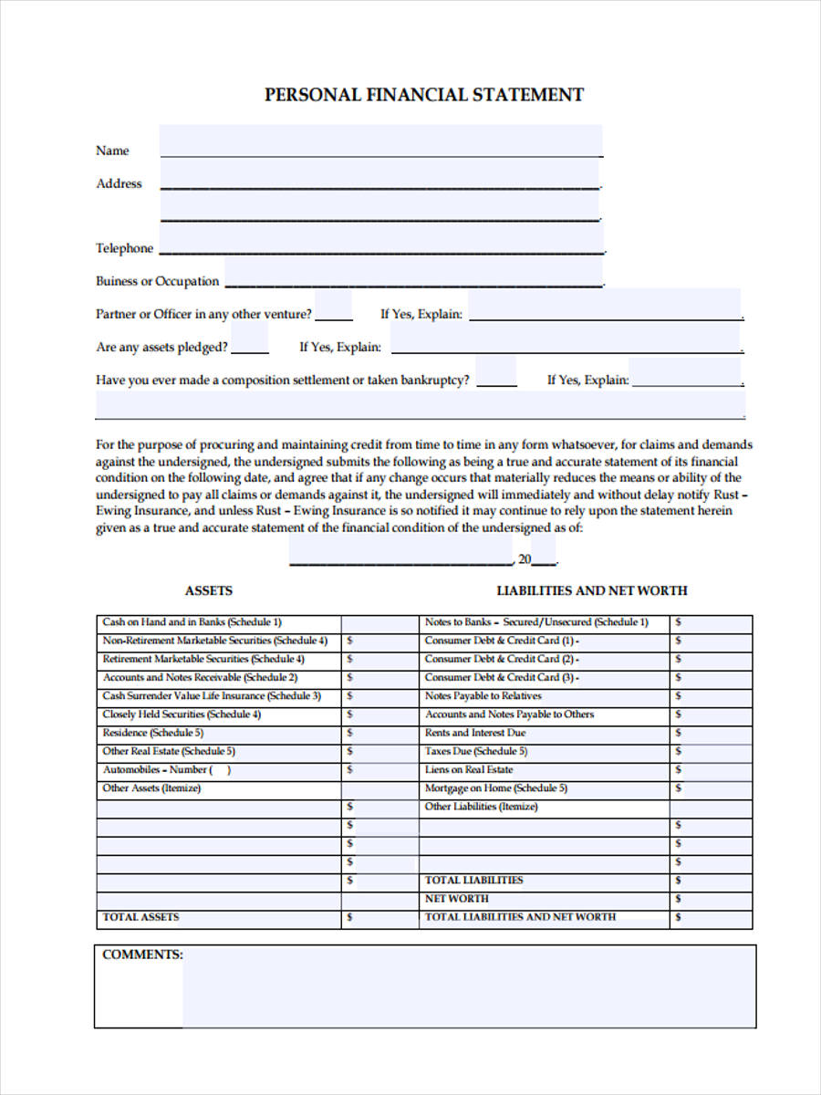 FREE 8+ Personal Financial Statement Forms in PDF Ms