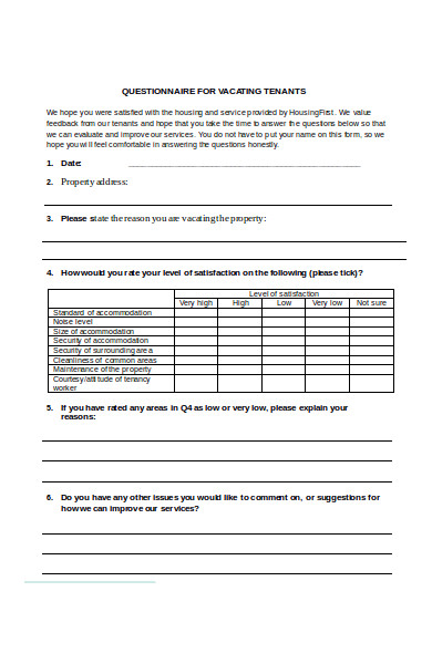 sample tenant questionnaire form