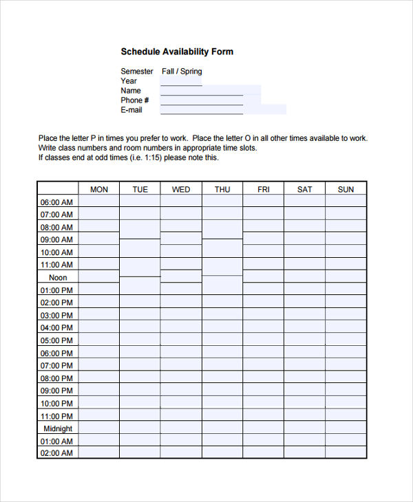 FREE 15+ Employee Availability Forms in PDF Ms Word