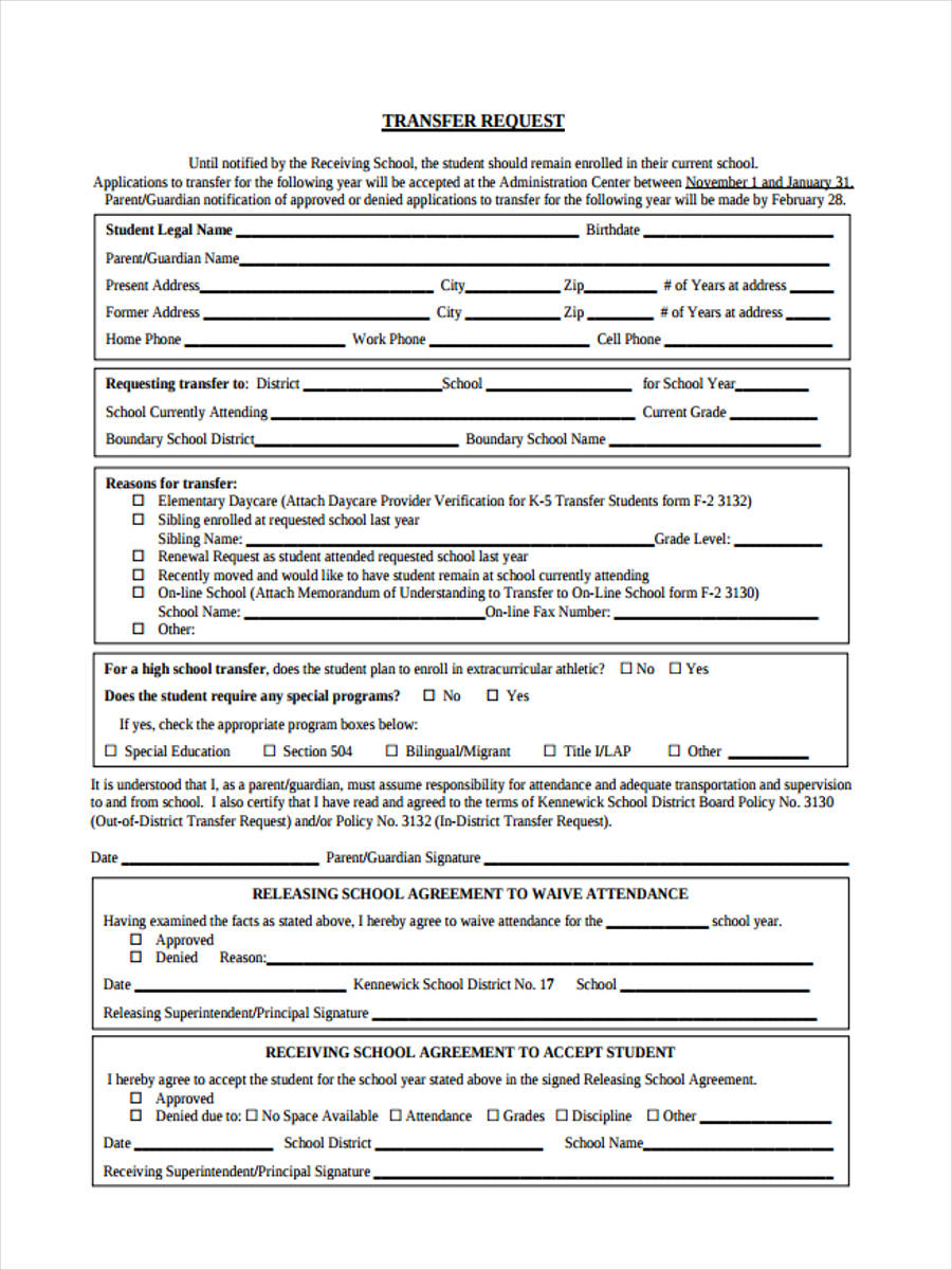 FREE 9 School Transfer Forms In PDF MS Word Excel