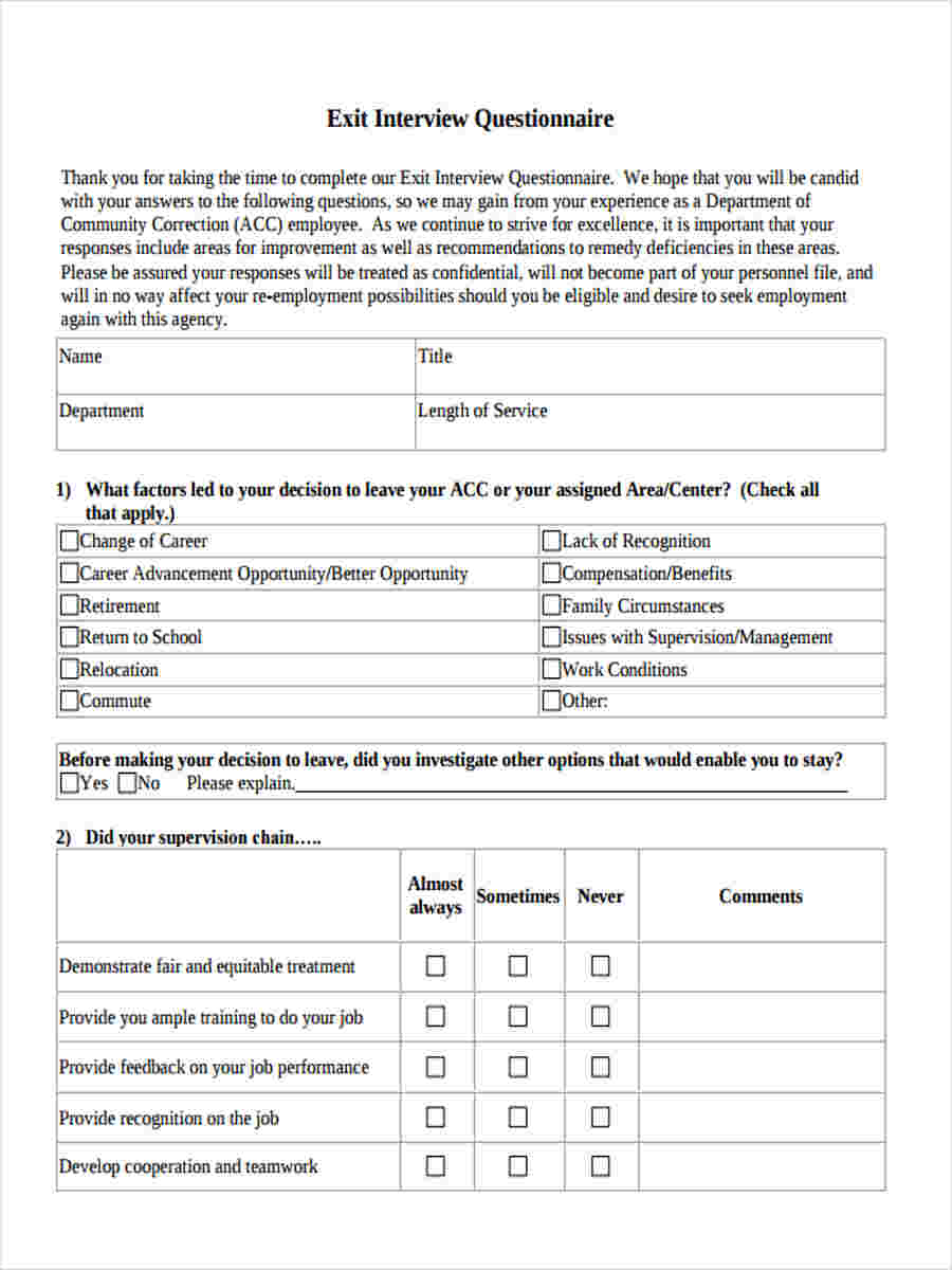 FREE 7+ Exit Interview Questionnaire Forms in PDF | Ms Word