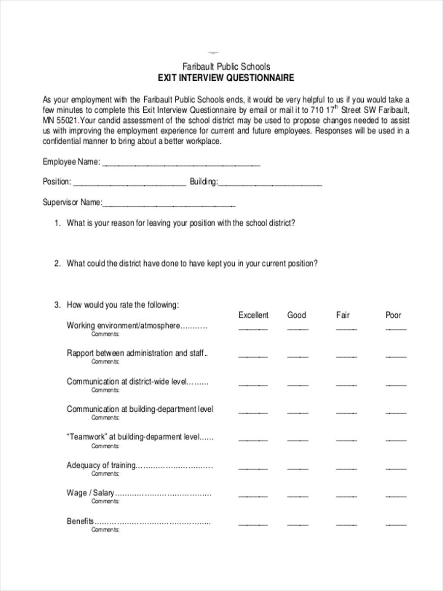 FREE 8+ Sample Exit Interview Questionnaire Forms in MS Word | PDF