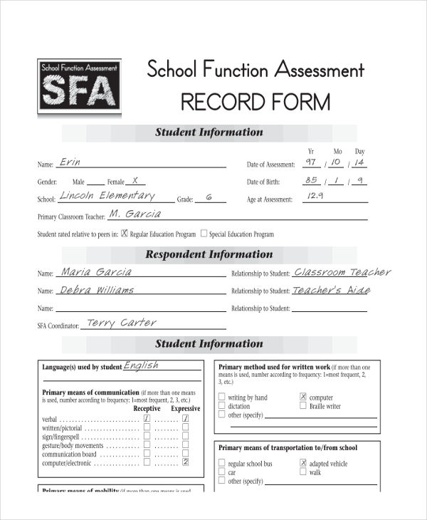 school function assessment