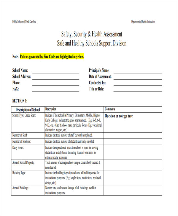 FREE 10+ School Assessment Form Samples in PDF