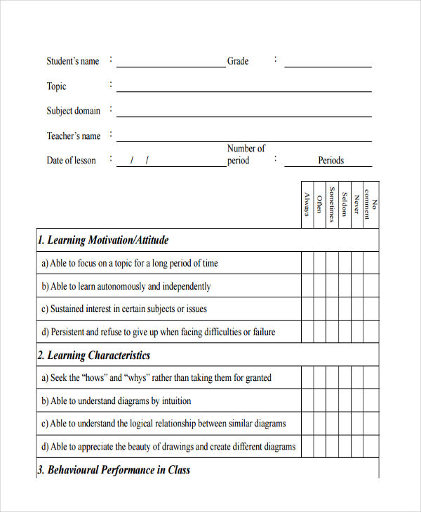 FREE 10+ School Assessment Form Samples in PDF