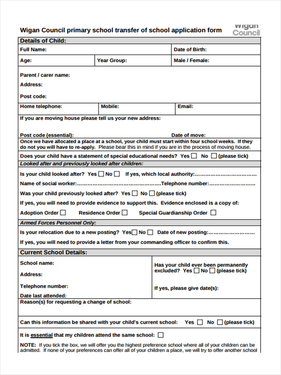 FREE 9 School Transfer Forms In PDF MS Word Excel