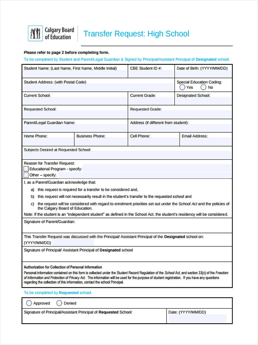 FREE 9 School Transfer Forms In PDF MS Word Excel