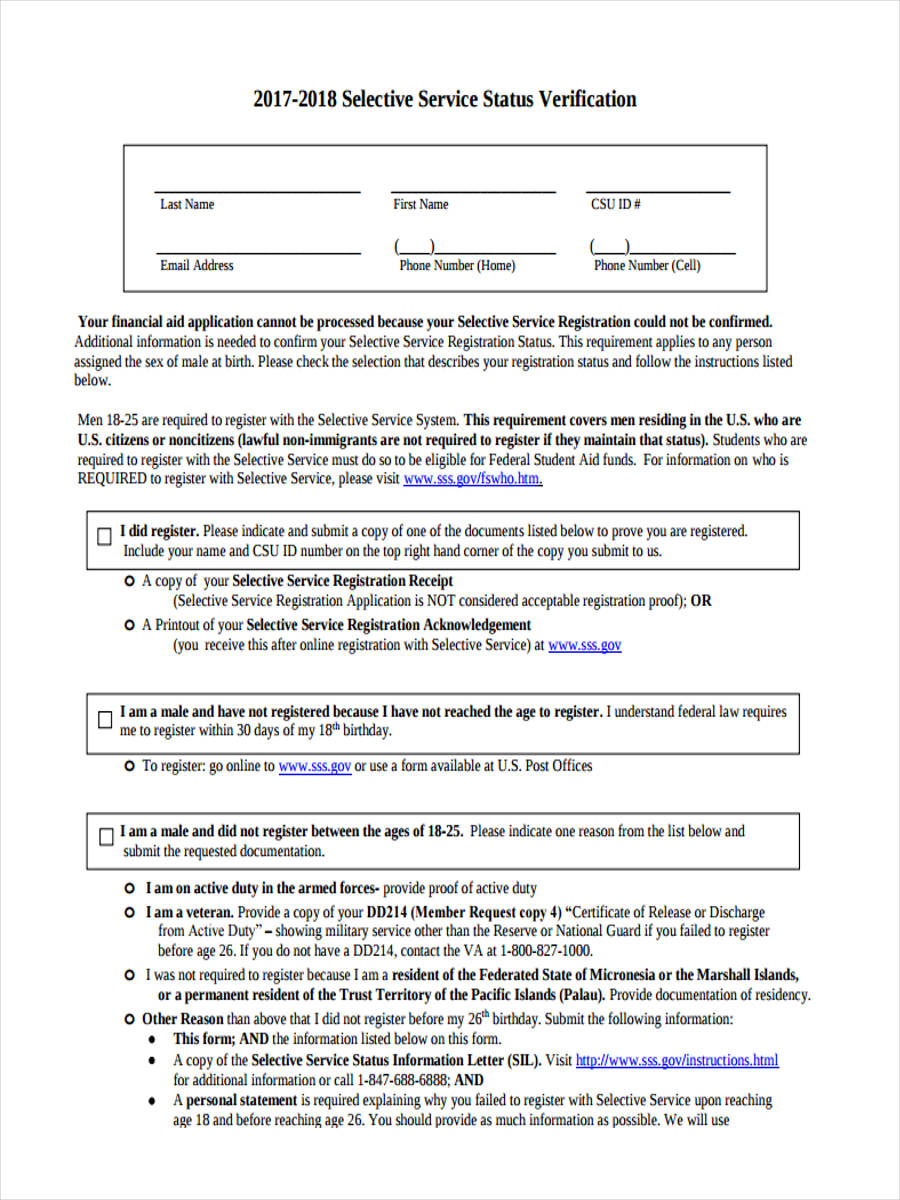 FREE 10 Selective Service Forms In PDF Ms Word Excel