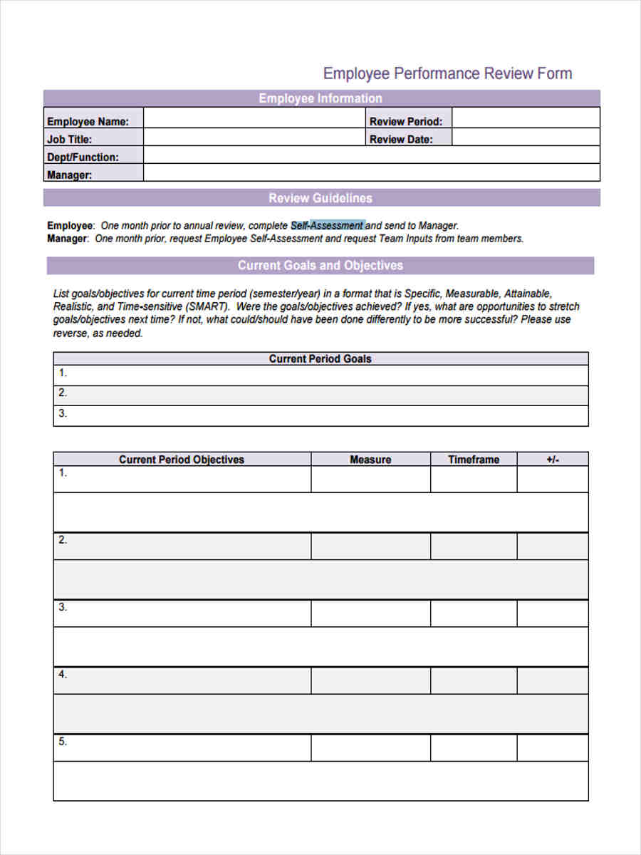 self assessment review form