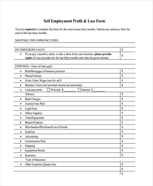 self employed profit and loss