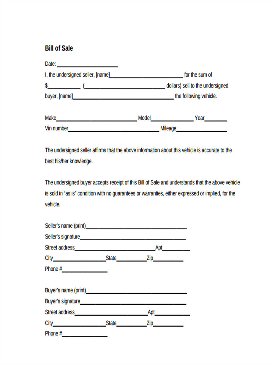 FREE 7+ Truck Bill of Sale Forms in MS Word PDF