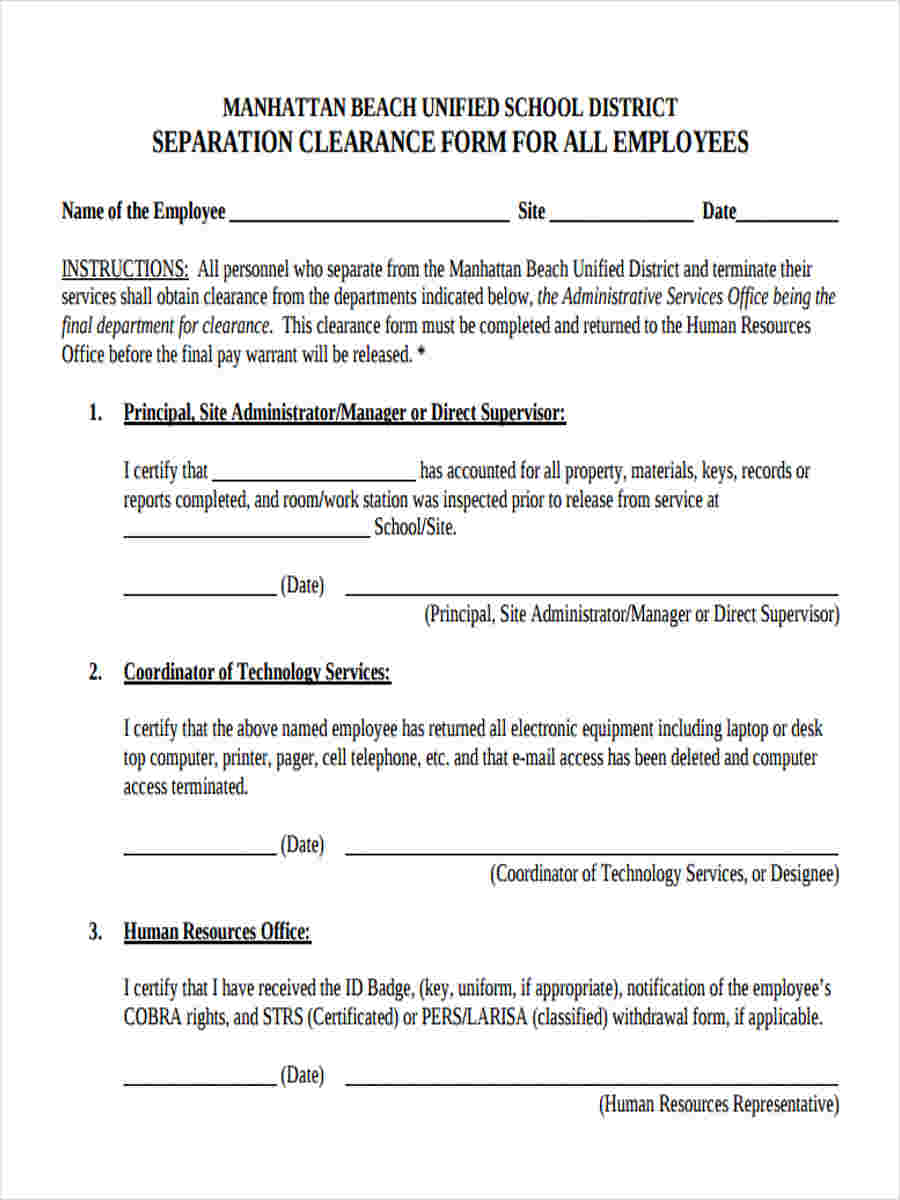 separation clearance form