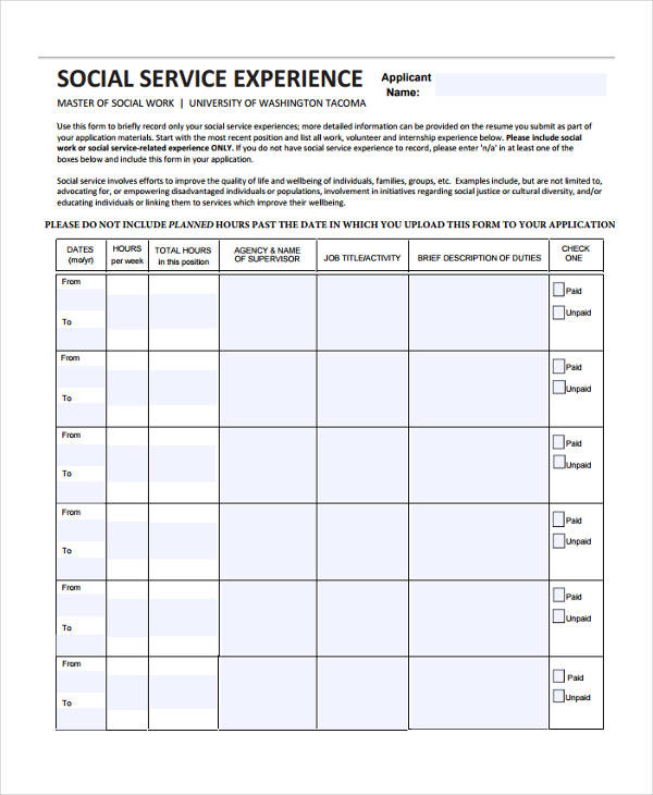 FREE 7+ Sample Social Service Forms in PDF