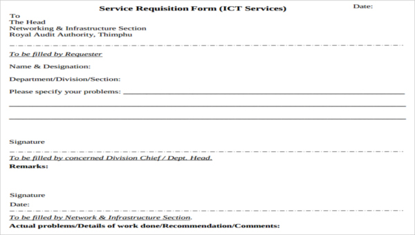 service requisition form samples free sample example format download