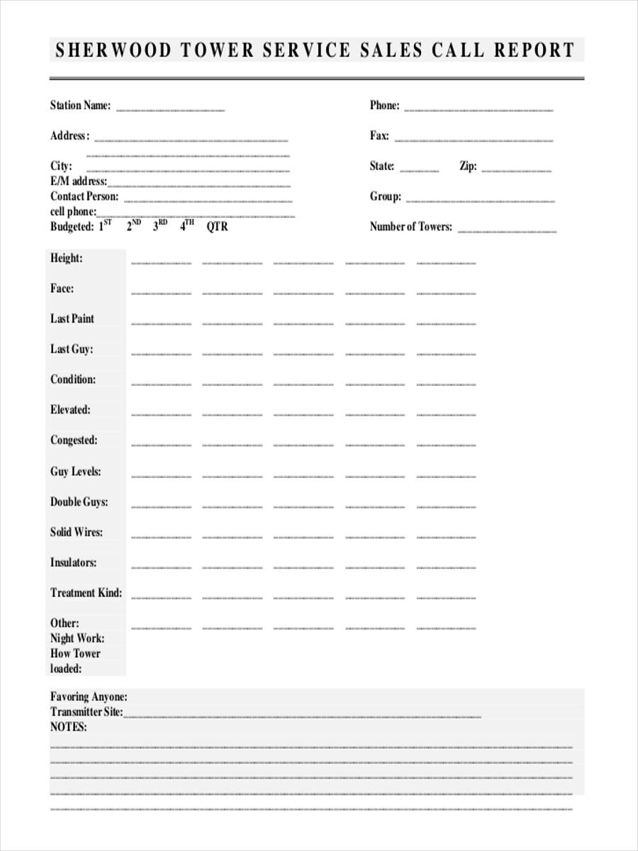 service sales call report form