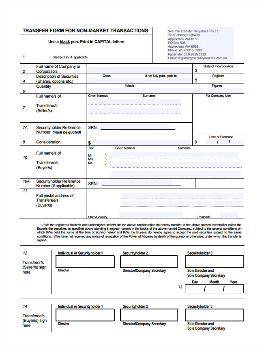 Australian Share Transfer Form About This Document Gambaran