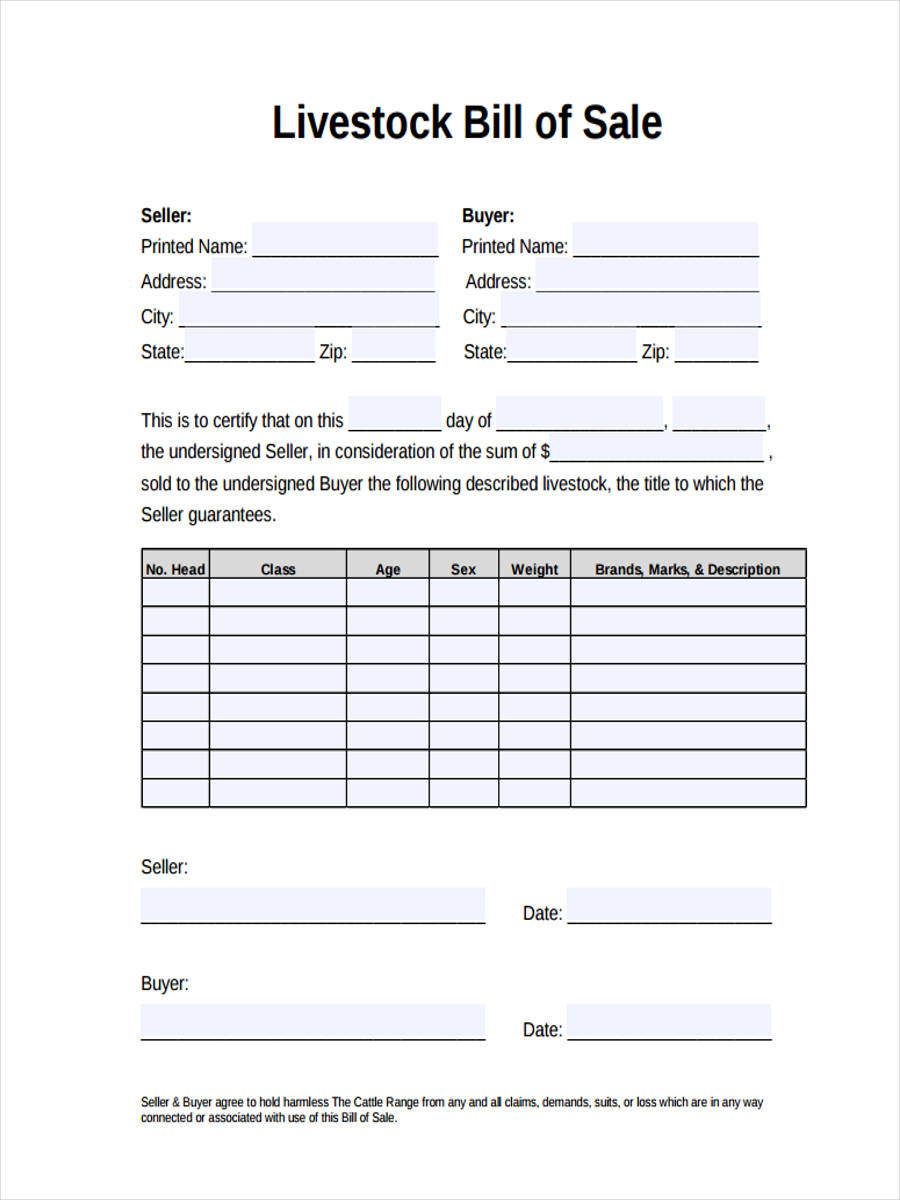 Free Printable Livestock Bill Of Sale Printable Templates