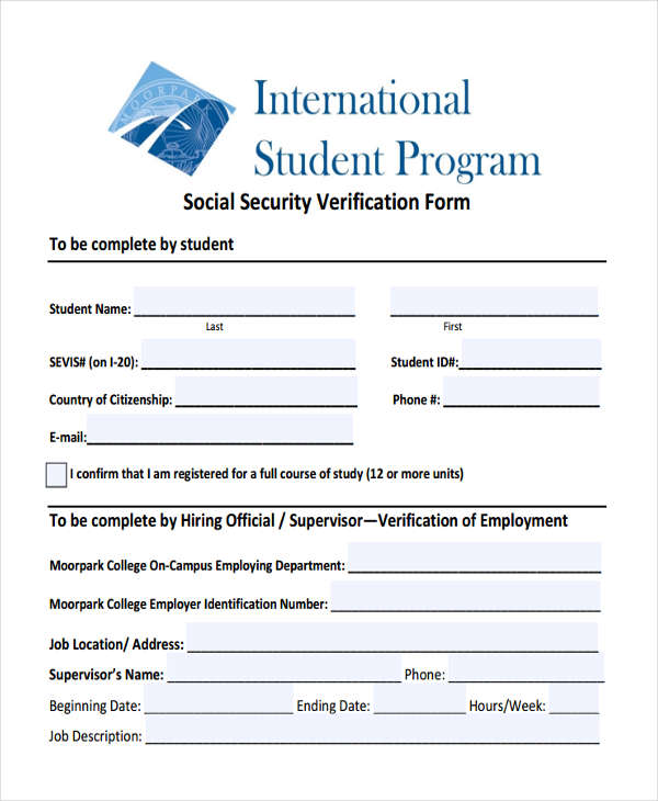 social security format sample number Security Verification Samples in  FREE Social 7 Forms