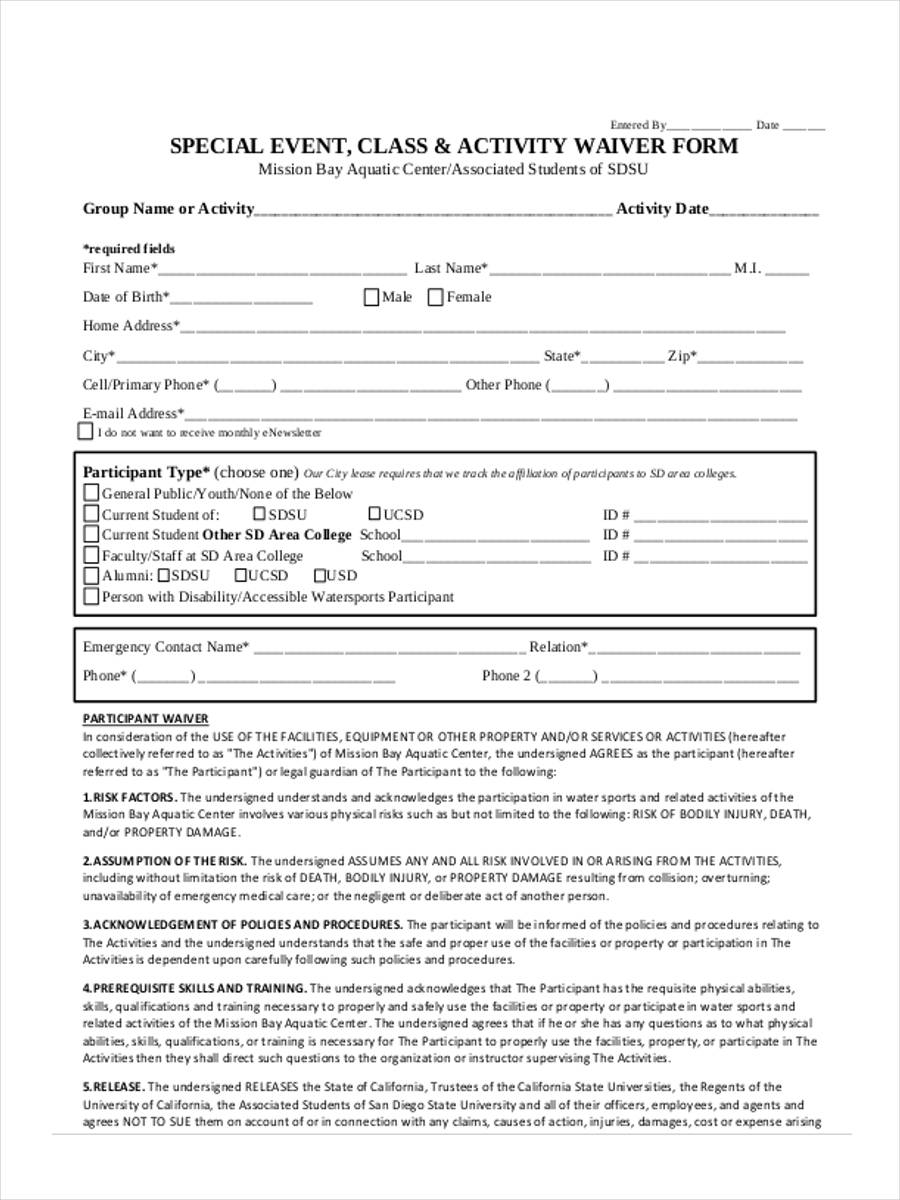 FREE 9+ Event Waiver Forms in PDF Ms Word