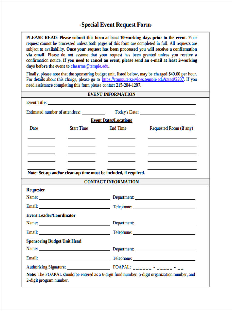 FREE 11 Event Request Forms In PDF Ms Word