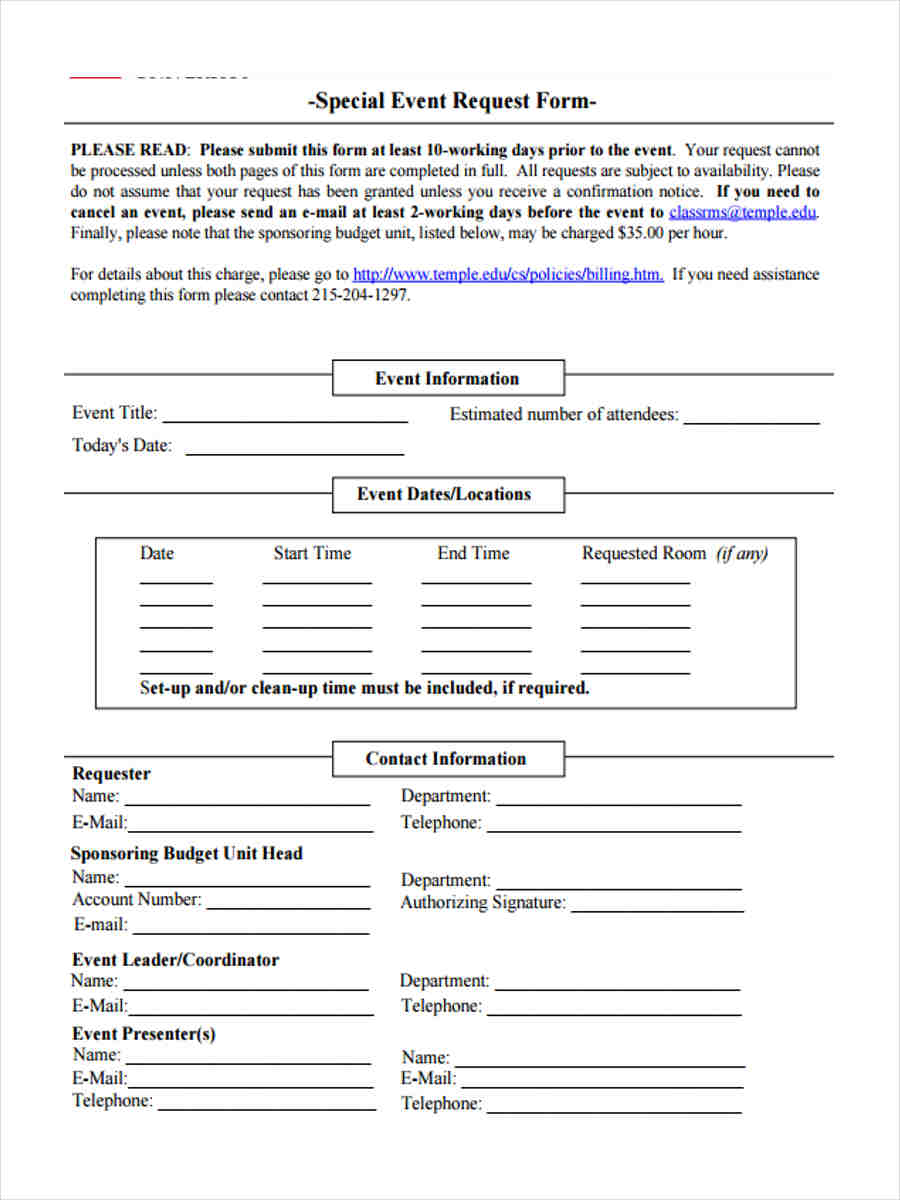 FREE 12+ Event Request Forms in PDF Ms Word