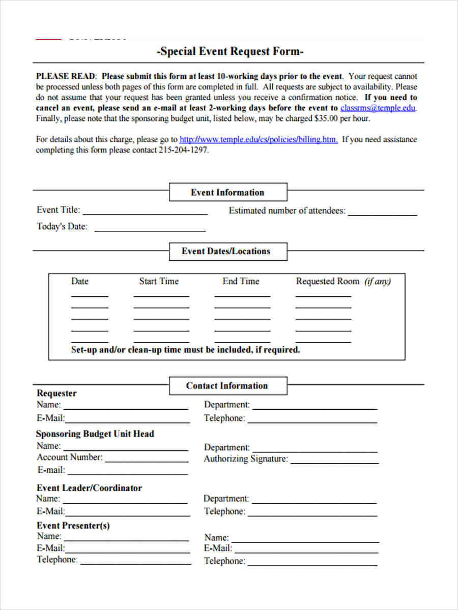 FREE 12 Event Request Forms In PDF Ms Word