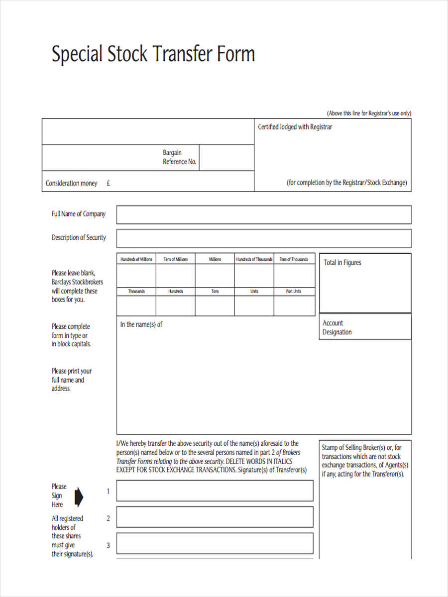 Printable Stock Transfer Form Template Printable Templates