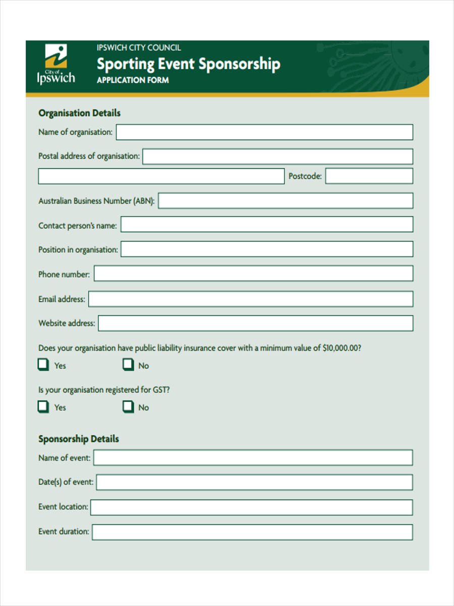Free Printable Sponsorship Forms - High Resolution Printable In Blank Sponsor Form Template Free