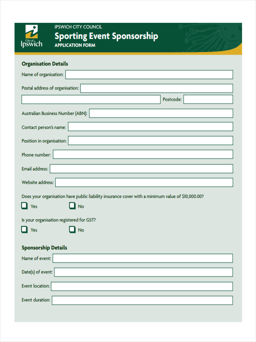 Blank Sponsor Form Template Free