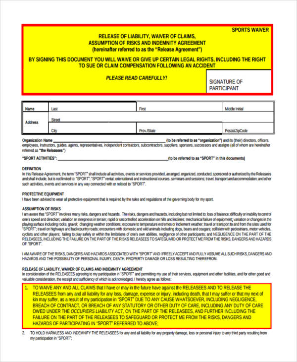 FREE 15+ Liability Waiver Form Samples, PDF, MS Word, Google Docs