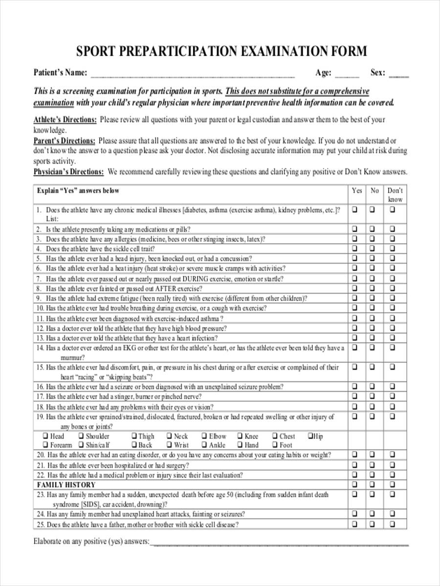 Free 6 Physical Examination Forms In Pdf
