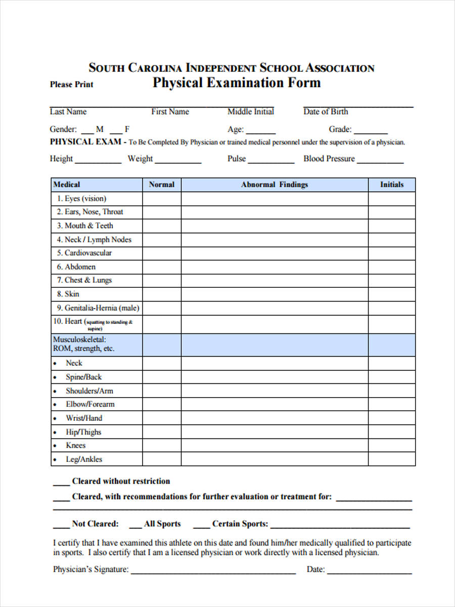 Sports Physical Form Sample 2