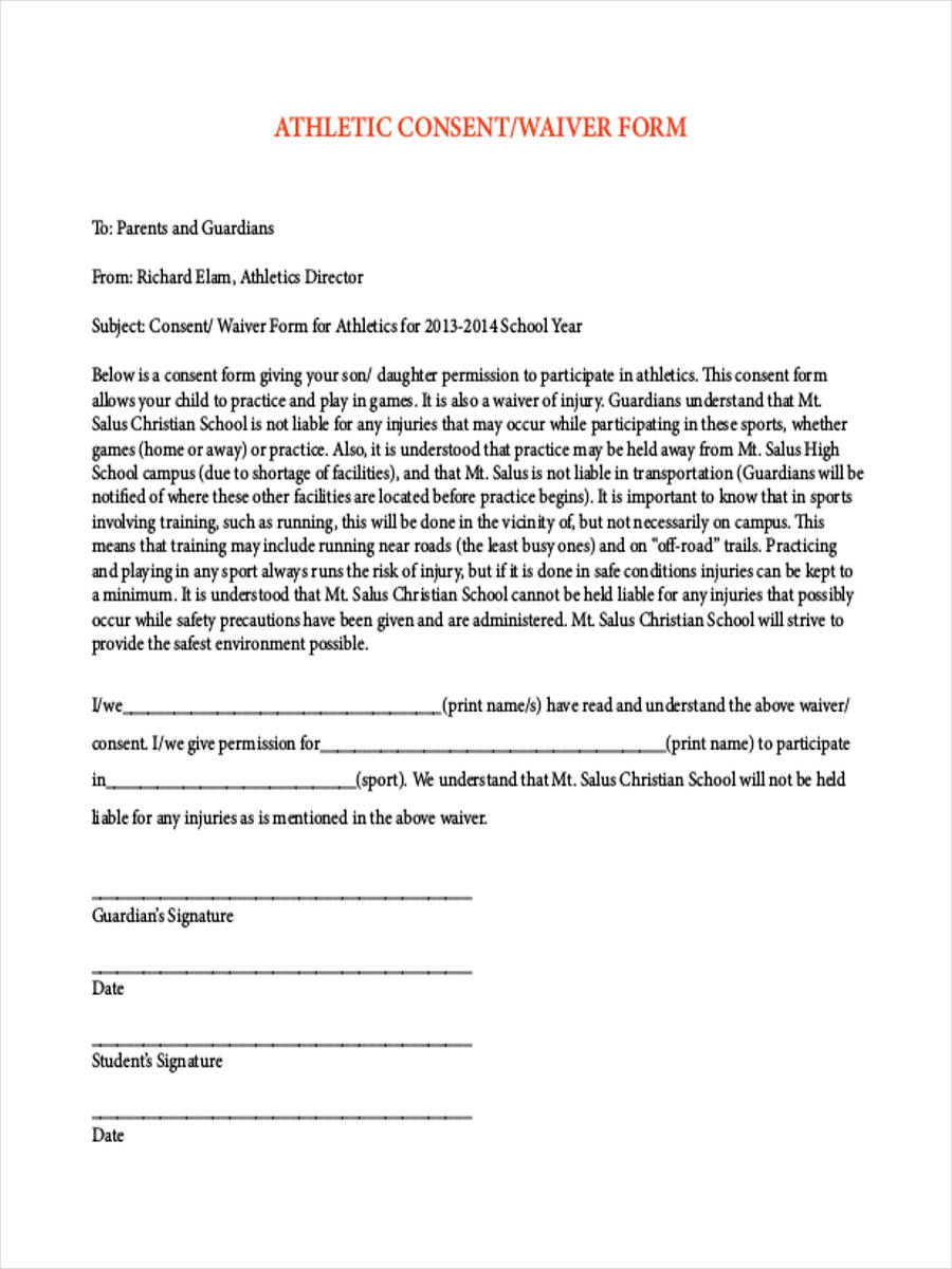 Waiver Form Template For Sports TUTORE ORG Master Of Documents