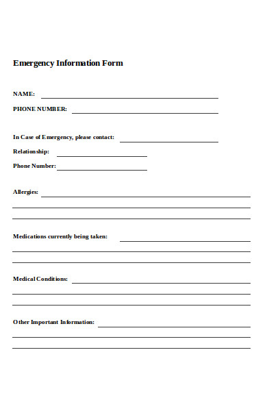 standard emergency information form