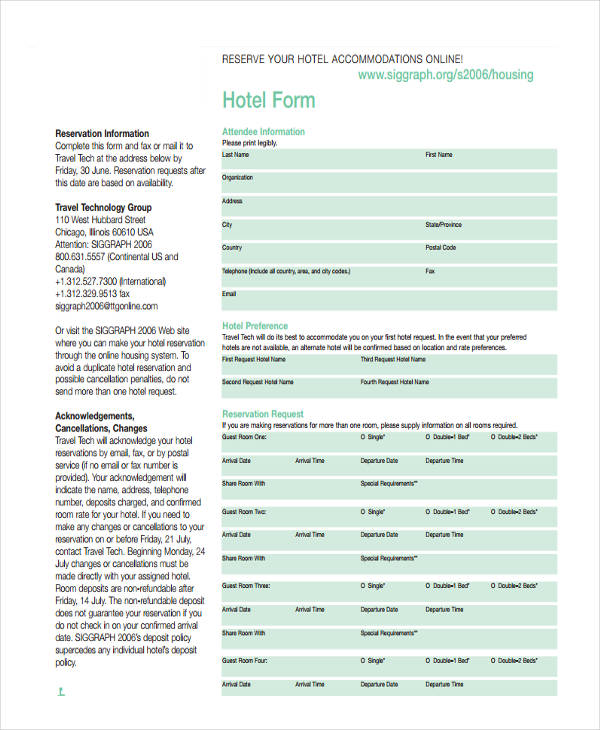 FREE 18 Hotel Check In Forms In PDF